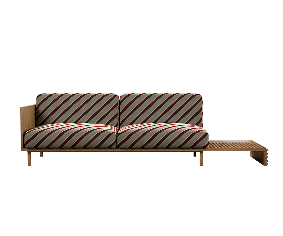 Conway II Sofa in american walnut with the fabric Moreton F75201 from Osborne & Little. Conway II Sofa in american walnut with the fabric Nobilis Velours Oblico.