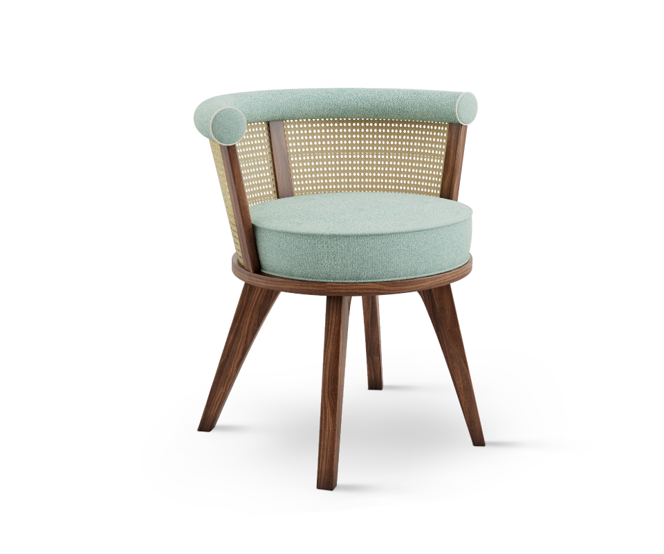 George Dining Chair is made of solid walnut wood enriched with rattan George Dining Chair is made of solid walnut wood enriched with rattan