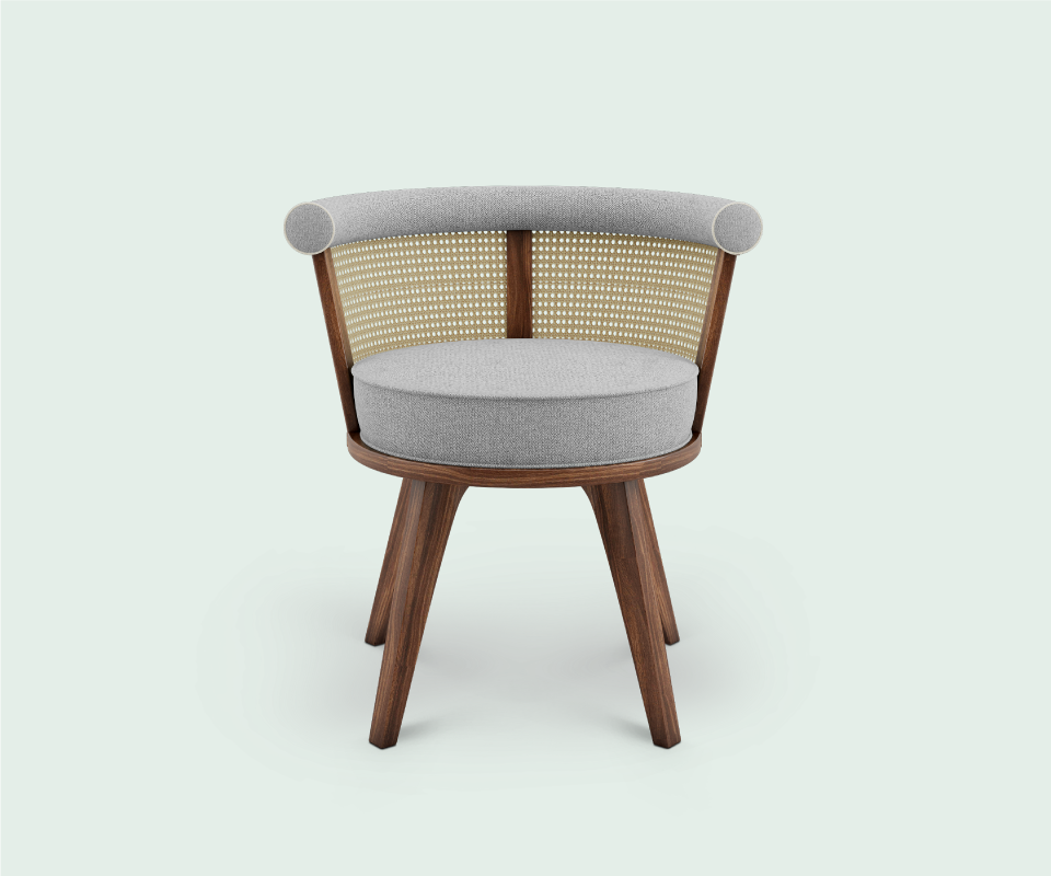 George Dining Chair is made of solid walnut wood enriched with rattan George Dining Chair is made of solid walnut wood enriched with rattan