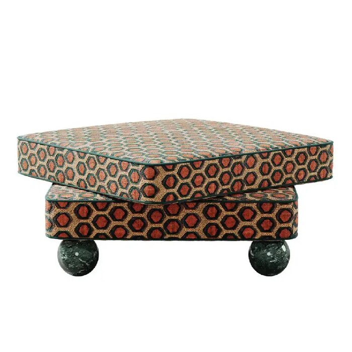 Madonna ottoman by Malabar features four marble spheres feet and two jacquard velvet upholstered layers. This art-inspired ottoman will enhance your interiors by placing it at select vantage points in your home décor.