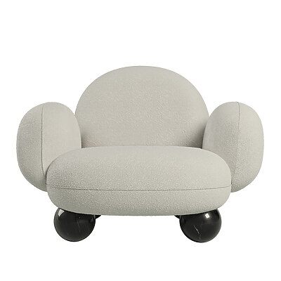 Malabar’s designers interpreted the famous painting of Dalí, “Metamorphosis of Narciso”, and designed the surrealistic-inspired Gala armchair. Supported by four marble spheres handworked by marble specialized markers, its chubby seating is upholstered in a trendy bouclé textile. The Gala Armchair was designed to be the revolution of your art-filled living room.
