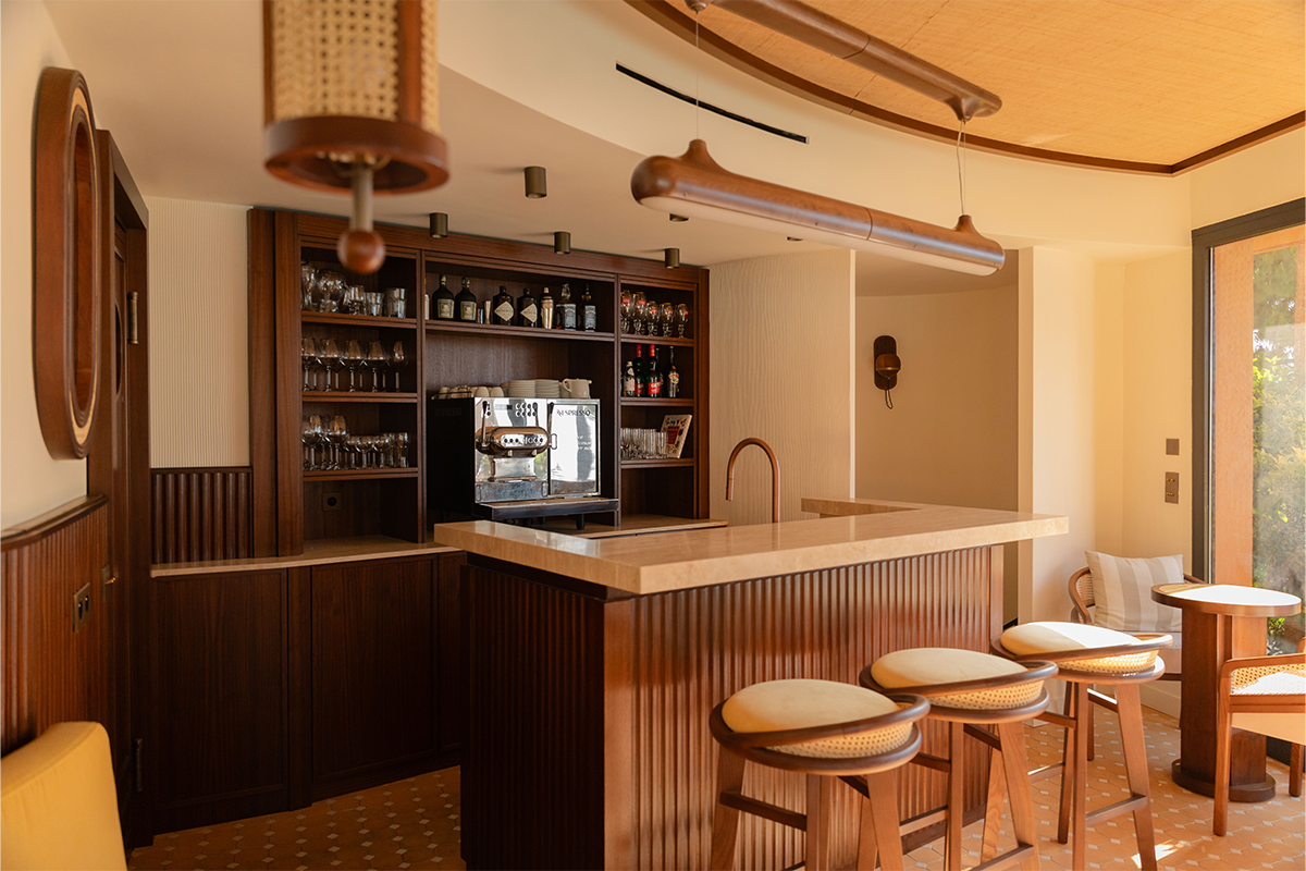 Projects Pool House 11 Pool House with brummel bar stool and bruce suspension lamp
