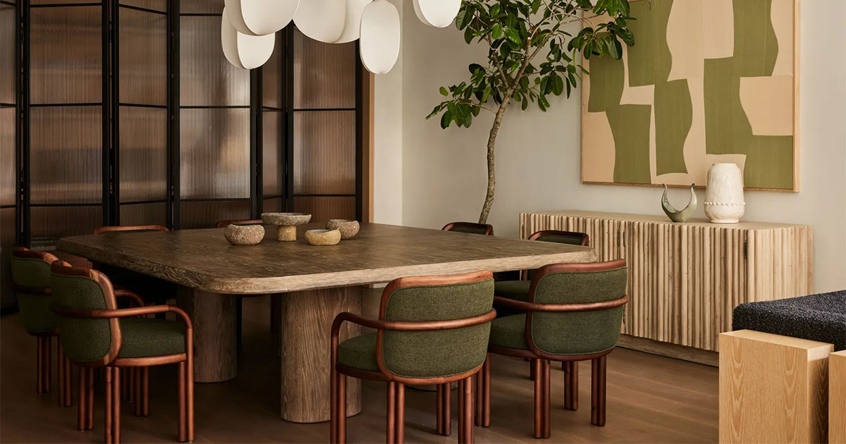 Projects Soho Loft by Studio Michael Ellison partilha Soho Loft dining room featuring james dining chair in walnut wood with cozy accents by Studio Michael Ellison