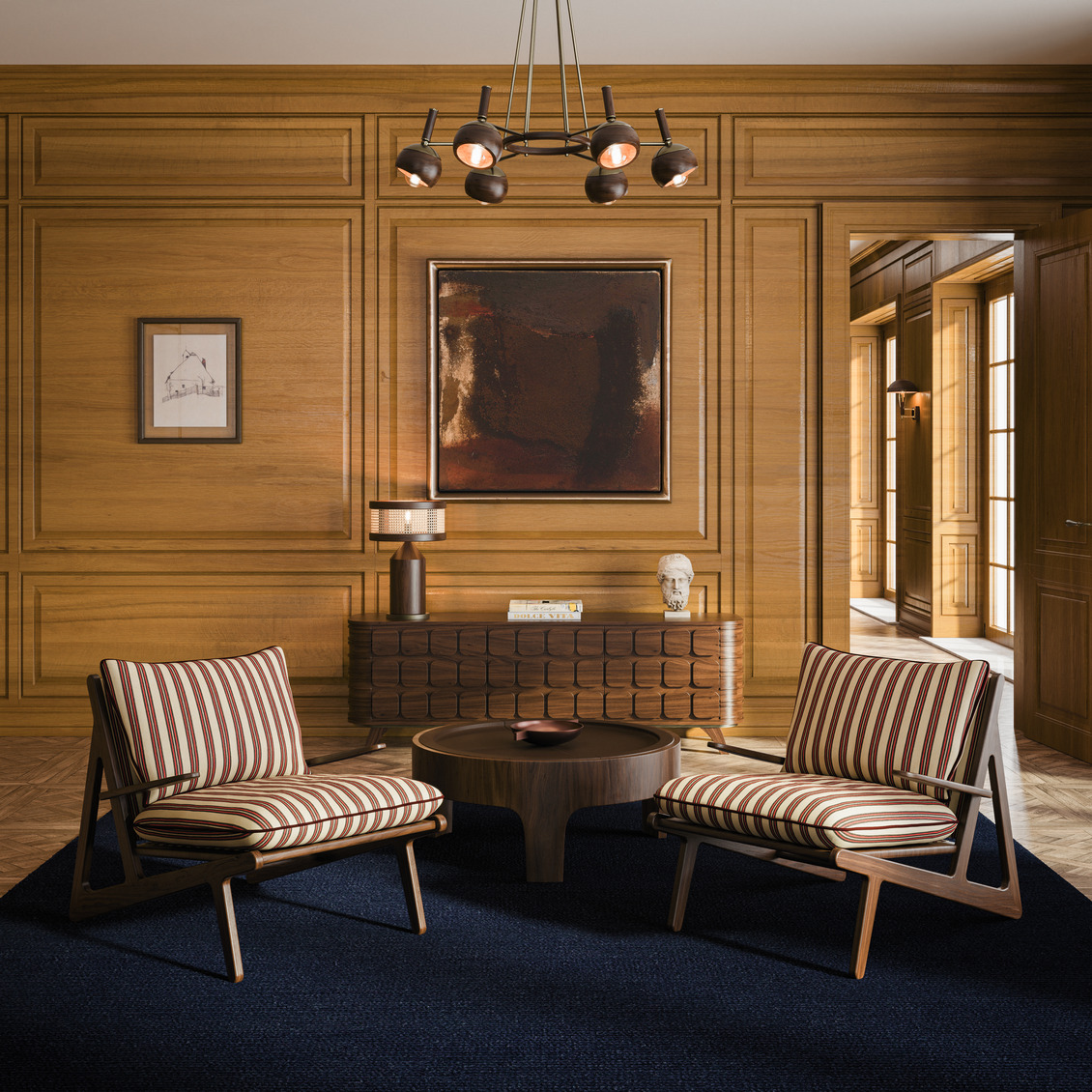 Moore Armchair is upholstered in linen and has handcrafted details in a walnut wood structure. With clean lines and exceptional comfort, it’s retro-inspired.
