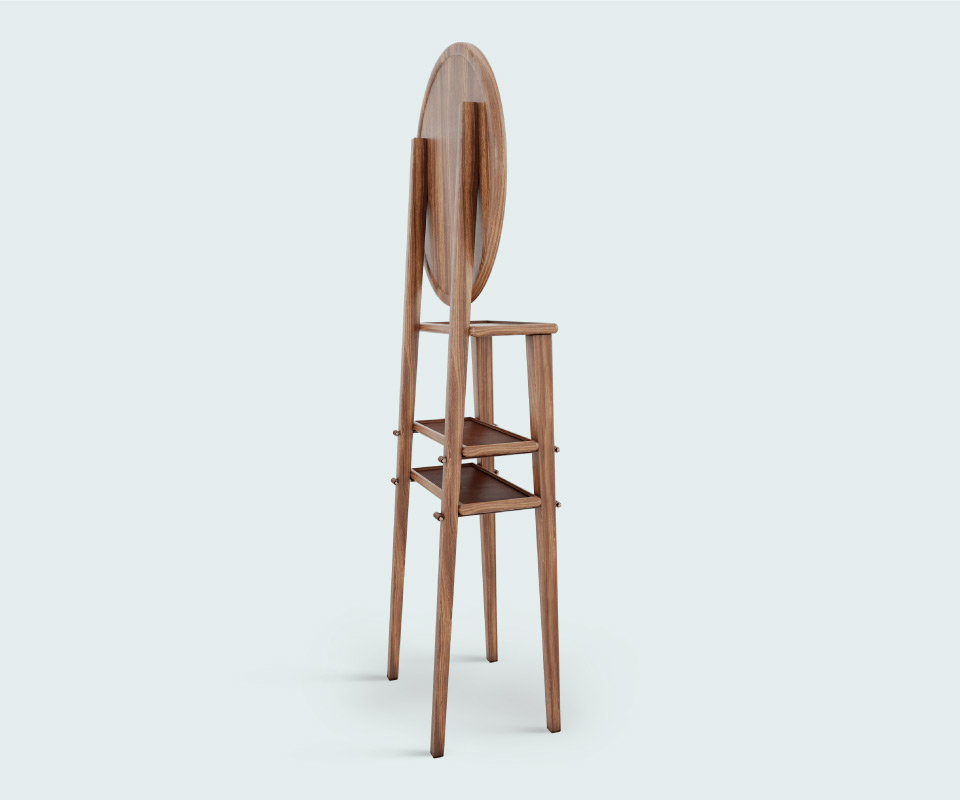 Turner Standing Mirror in walnut wood, genuine leather and polished brass