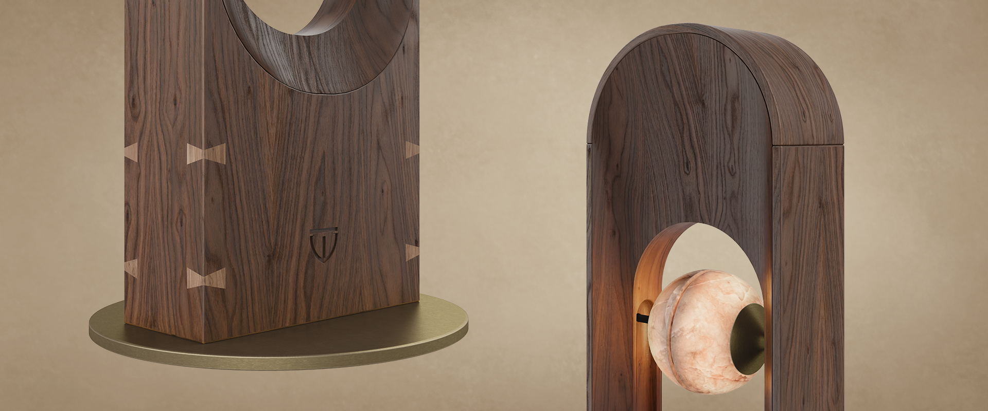 Close-up shot of Foley Floor Lamp showcasing the wood grain and the alabaster texture.