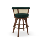 George Bar Chair handcrafted in walnut wood, ratan and green forest linen George Bar Chair handcrafted in walnut wood, ratan and green forest linen