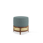 George Stool handcrafted in walnut wood, ratan and blue linen George Stool handcrafted in walnut wood, ratan and blue linen