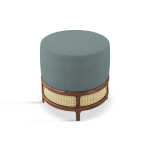 George Stool handcrafted in walnut wood, ratan and blue linen