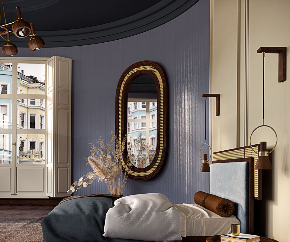 Hudson Wall Mirror with rattan