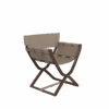 Korda Folding Chair by Wood Tailors Club showcasing a classic walnut wood frame with a smooth finish, complemented by light beige or sand-colored leather seating.