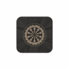 Front view of the Rochford dartboard made of black-stained ash wood, featuring powder-coated stainless steel details.